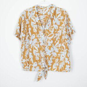 Ava & Viv Womens Floral Button Tie Linen Blend Short Sleeve Shirt Boho‎ Size 2X
